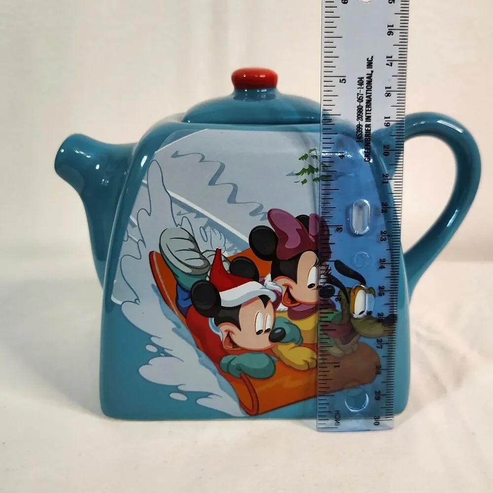 DISNEY Mickey Mouse Mini Ceramic Tea Pot Winter Scene Hot Cocoa Minnie Pluto